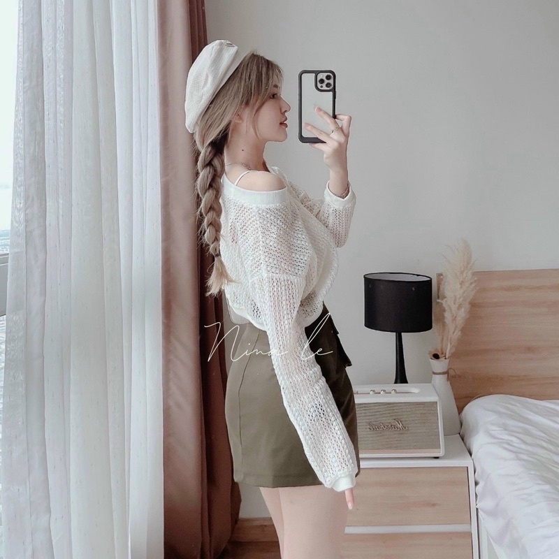 Set áo lưới kèm áo 2s chân váy kaki