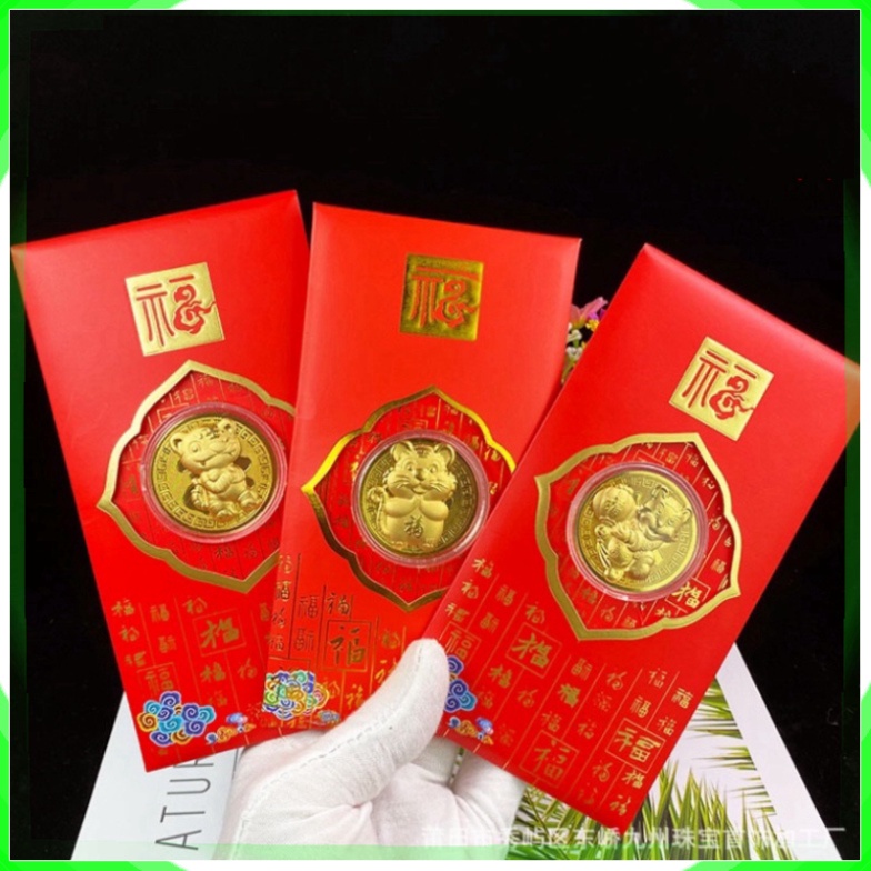 Bao Lì Xì Thần Tài Mạ Vàng 24K - Bao Lì Xì May Mắn Rước Tài Lộc Tết 2022