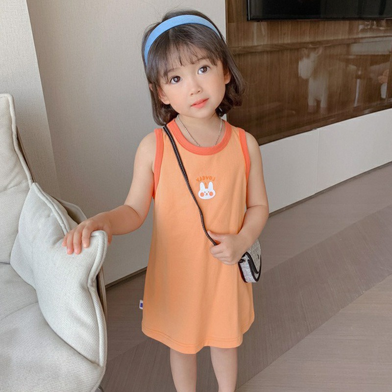 Đầm Không Tay Se7En In Họa Tiết Hoạt Hình Phong Cách Hàn Quốc Dễ Thương Cho Bé Gái 1-6 Tuổi