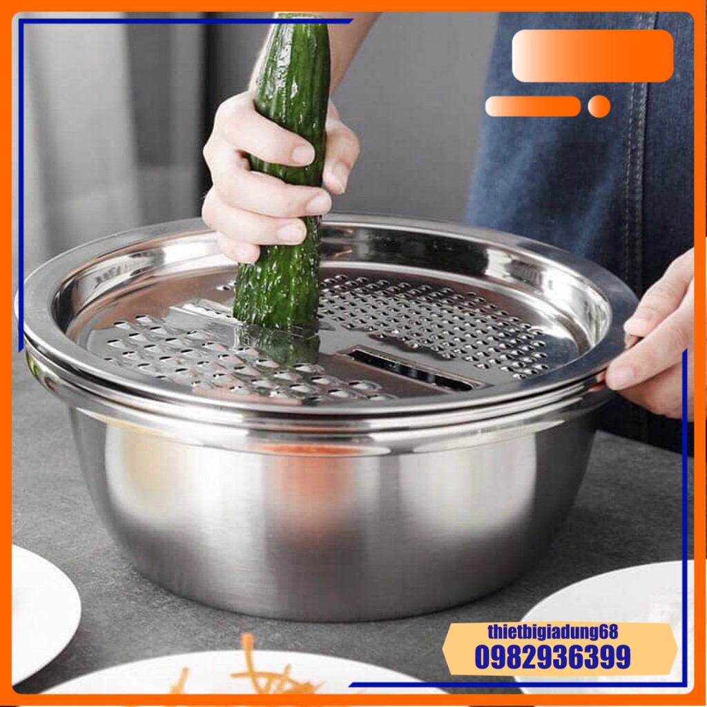 Bộ Bào Nạo Rau Củ Inox 304 Kèm Rổ Chậu Cao Cấp Đa Năng – Siêu Tiện Lợi Gọn Gàng