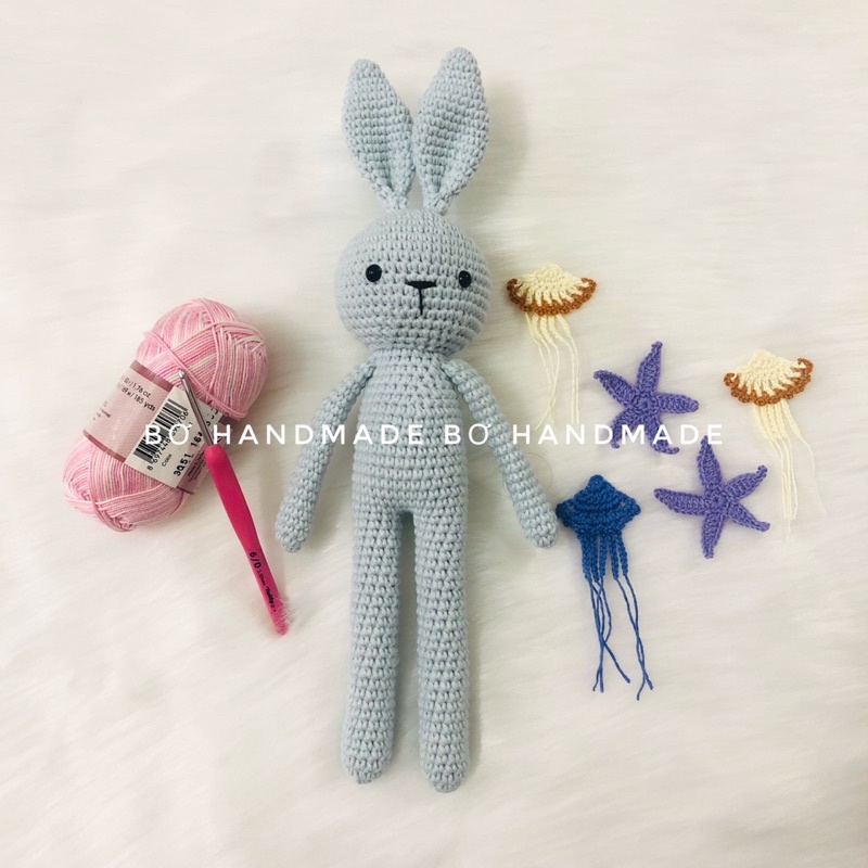 THỎ ❤️ (NGỦ) ❤nhồi bông móc thủ công bằng len handmade sợi cotton 100% cực xinh cho bé YÊU - bóng - bền - đẹp - an toàn