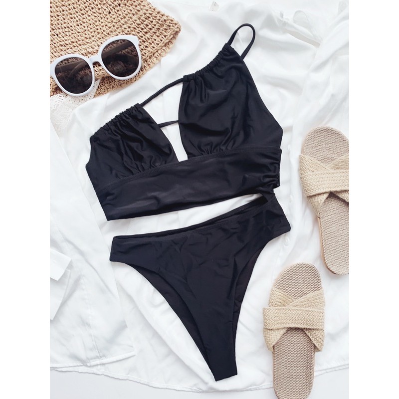 [BKN836] &lt;ÂU&gt; BODYSUIT ĐEN CUTOUT LỆCH VAI GIẢ BIKINI