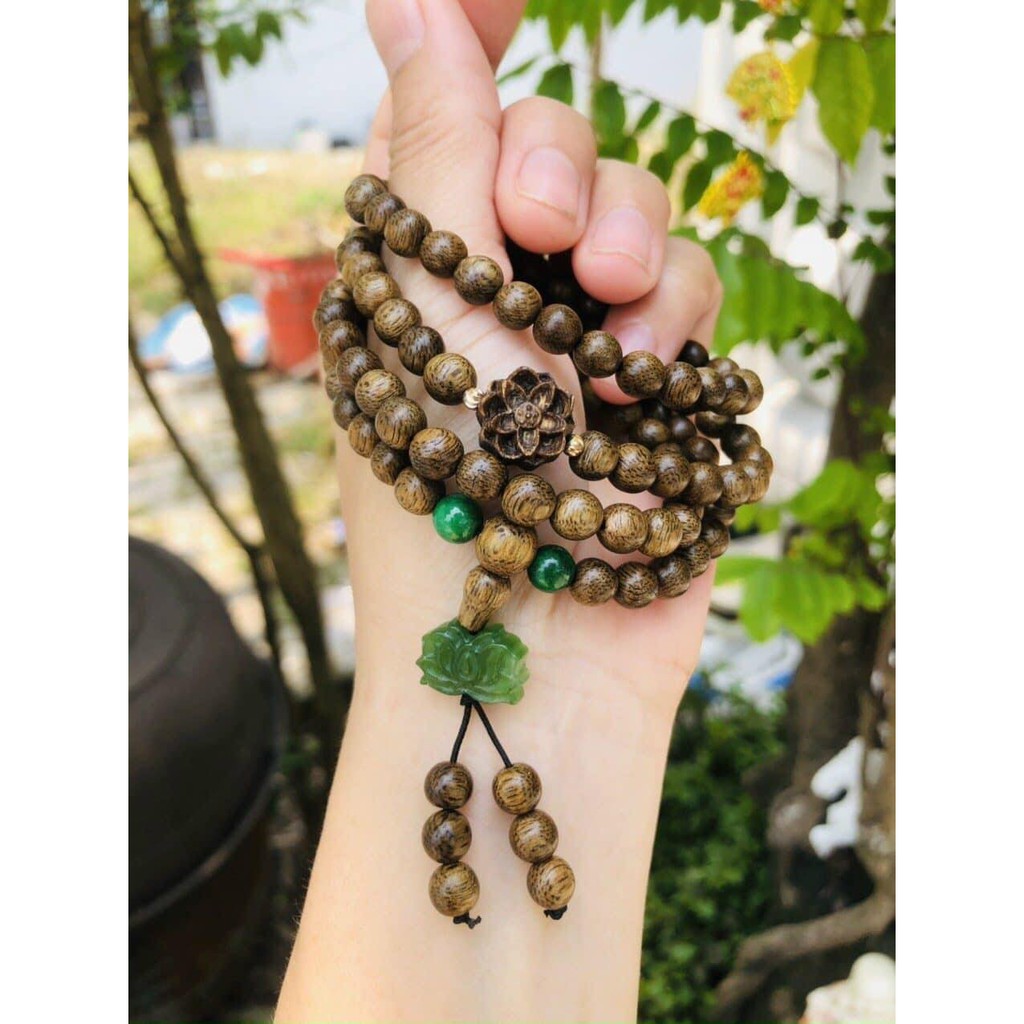 Vòng đeo tay, lắc tay quấn 4 vòng phong thủy từ gỗ trầm hương tự nhiên mix phụ kiện đá tự nhiên