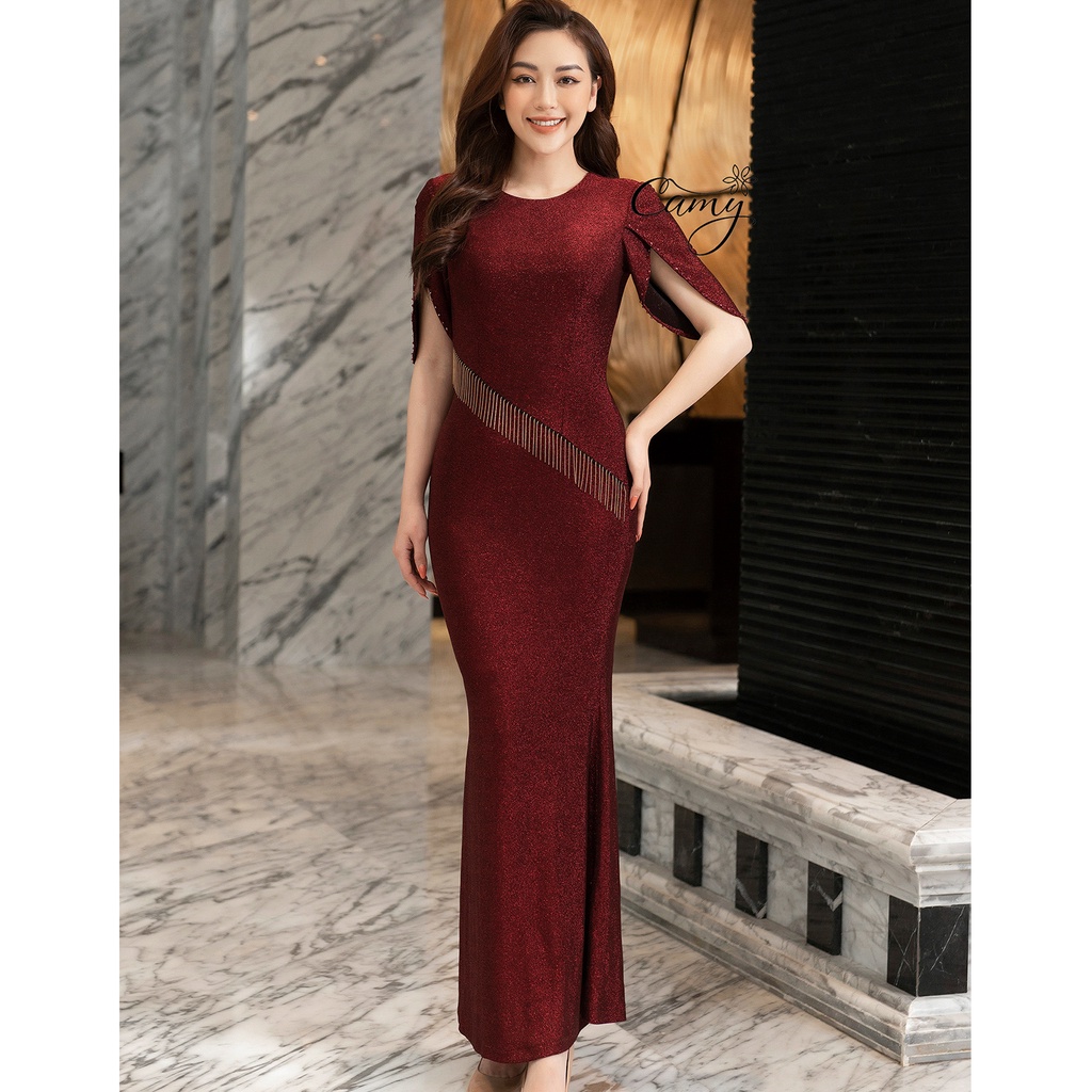 Đầm thun kim sa phối tua rua - CAMY FASHION - MS 2037