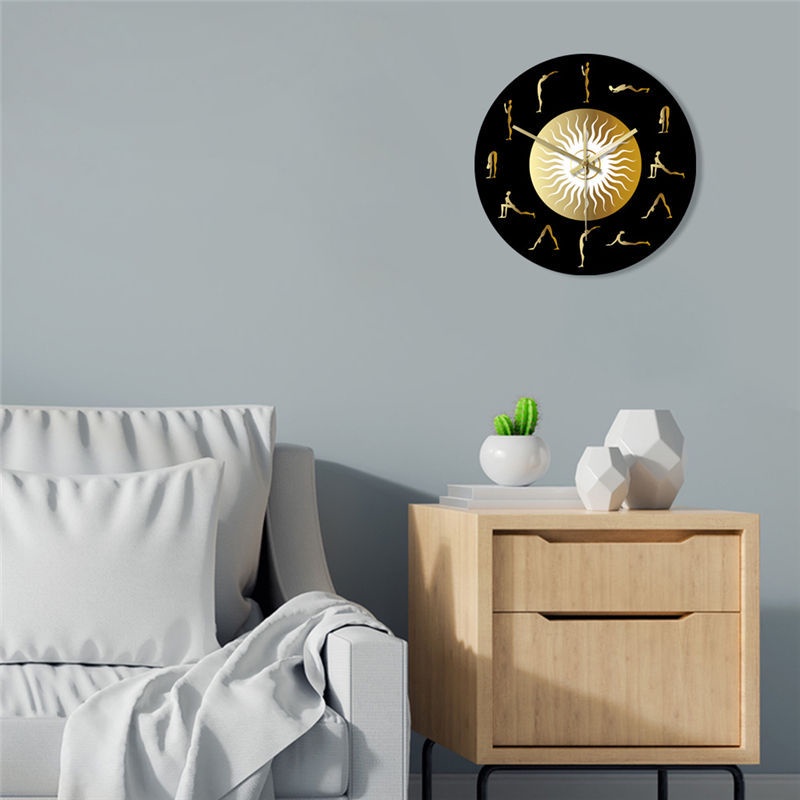 Đồng Hồ Treo Tường Mặt Nhám In Hình Yoga / Hành Động 12 Inch Bằng Acrylic Không Gây Tiếng Ồn Trang Trí Nhà Cửa