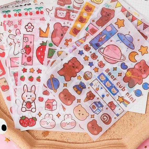 Set 4 tấm Sticker trang trí kệ, tủ, sách, vở...siêu xinh, nhiều hình.