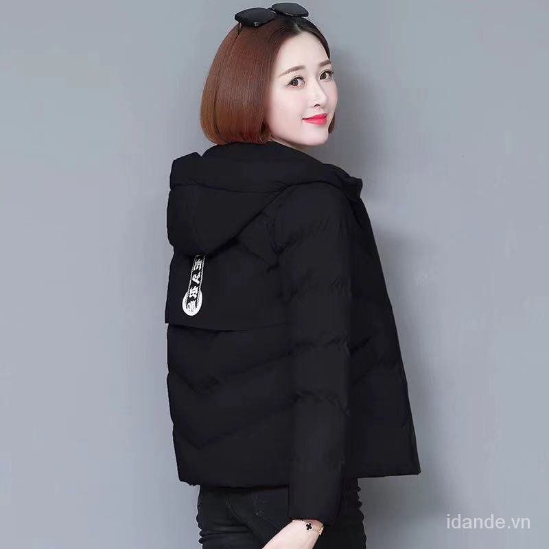 Áo khoác phao đệm cotton dày dáng ngắn có mũ trùm thời trang mùa đông 2022 sành điệu cho nữ