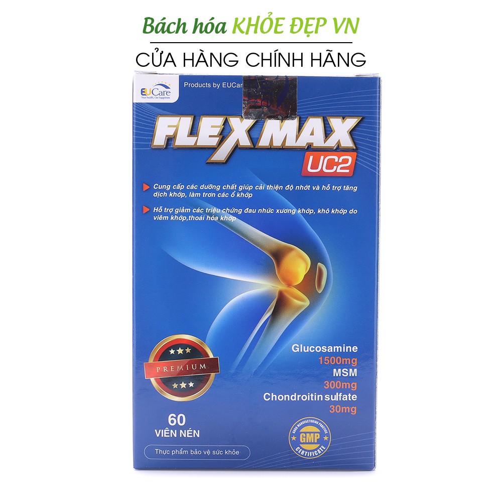 Viên xương khớp Glucosamine 1500mg giảm đau nhức xương khớp Flexmax - Hộp 60 viên chuẩn GMP Bộ Y Tế