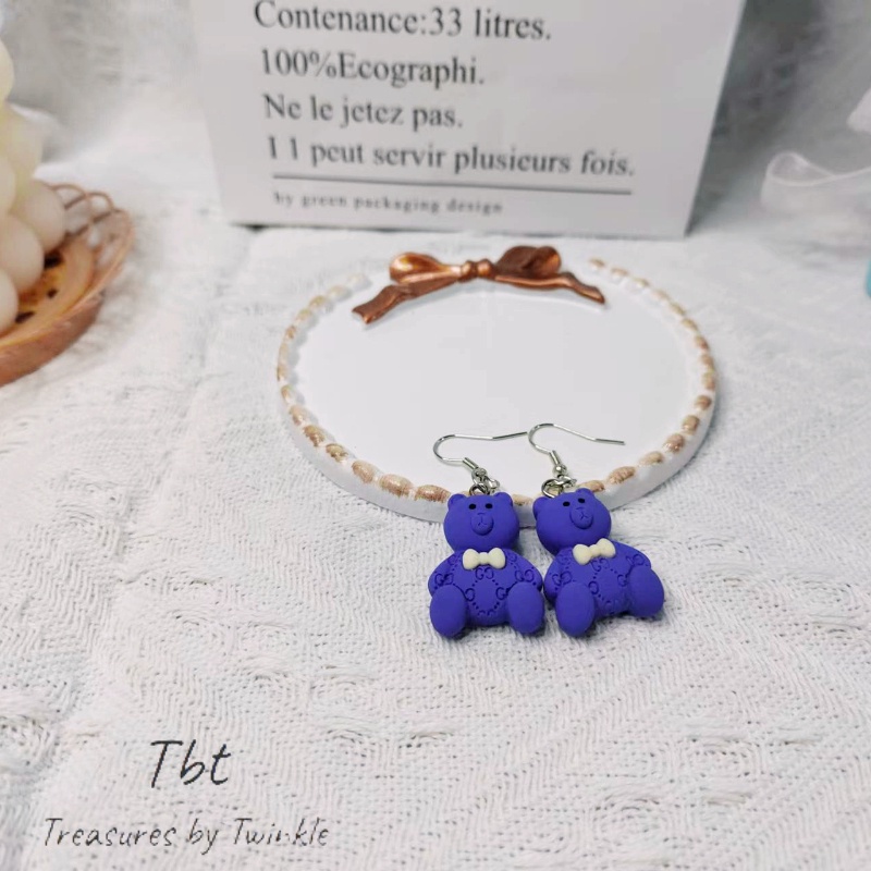 Bông tai mặt dây chuyền bông tai bạc gấu thỏ thời trang dễ thương tính khí bình dân Trang sức xanh Klein (Tbt)