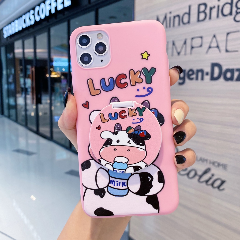 iPhone 12 Mini 11 Pro Max X XR XS Max 8 7 6 6S Plus SE 2020 Cute Cows Mobile Phone Soft Case with The Same Cow Mirror