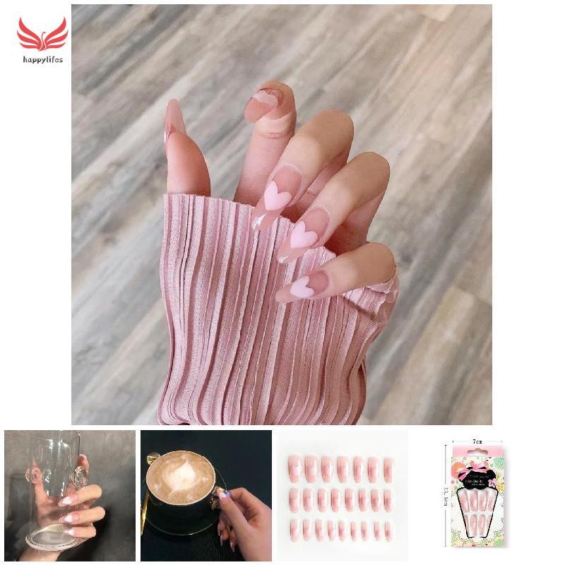 24pcs Peach heart wear finished nail tablet False nail removable Manicure