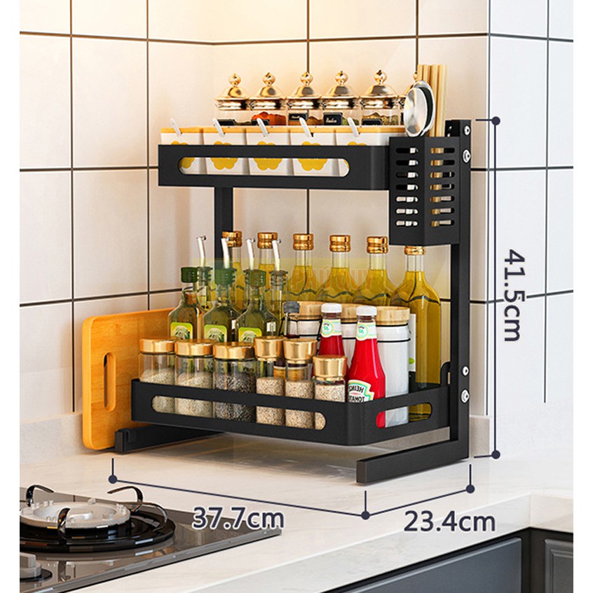 KỆ GIA VỊ 2 TẦNGNHÀ BẾP INOX SƠN ĐEN