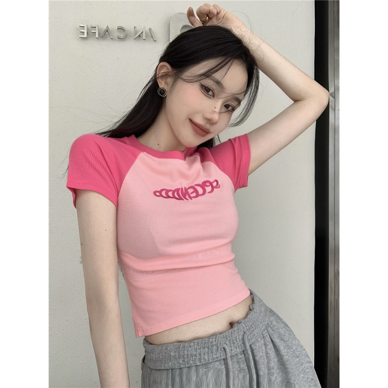 Áo thun XIAOZHAINV tay ngắn cổ tròn dáng ôm phong cách Hàn Quốc quyến rũ cho nữ
