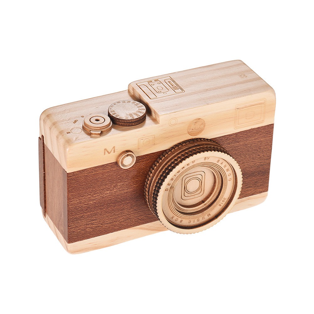 Ĩ Wooden Music Box Retro Camera Design Classical Melody Birthday Christmas Festival Musical Gifts Home Office Decoration