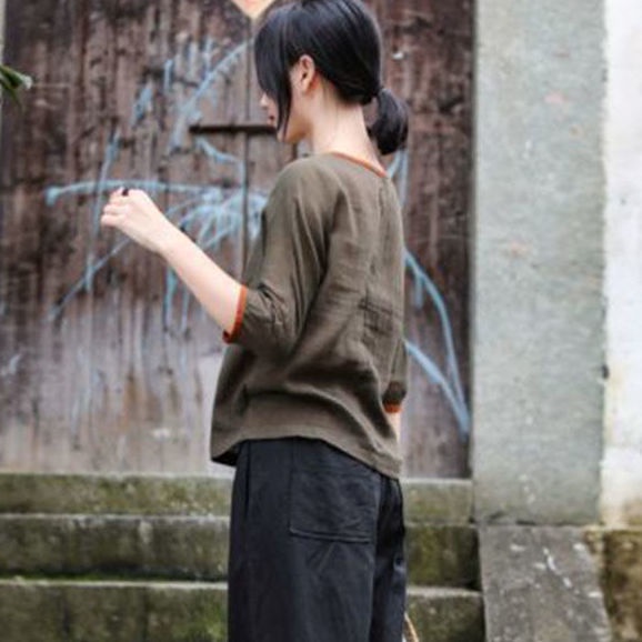Áo Sơ Mi Vải Lanh Cotton Ngắn Tay Phong Cách Retro Trung Hoa