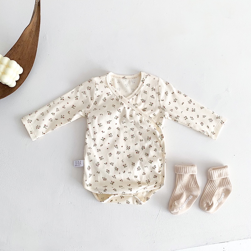 Mới Bộ Áo Liền Quần Tay Dài Chất Liệu Cotton In Họa Tiết Hoa Và Trái Cây Xinh Xắn Cho Bé Sơ Sinh