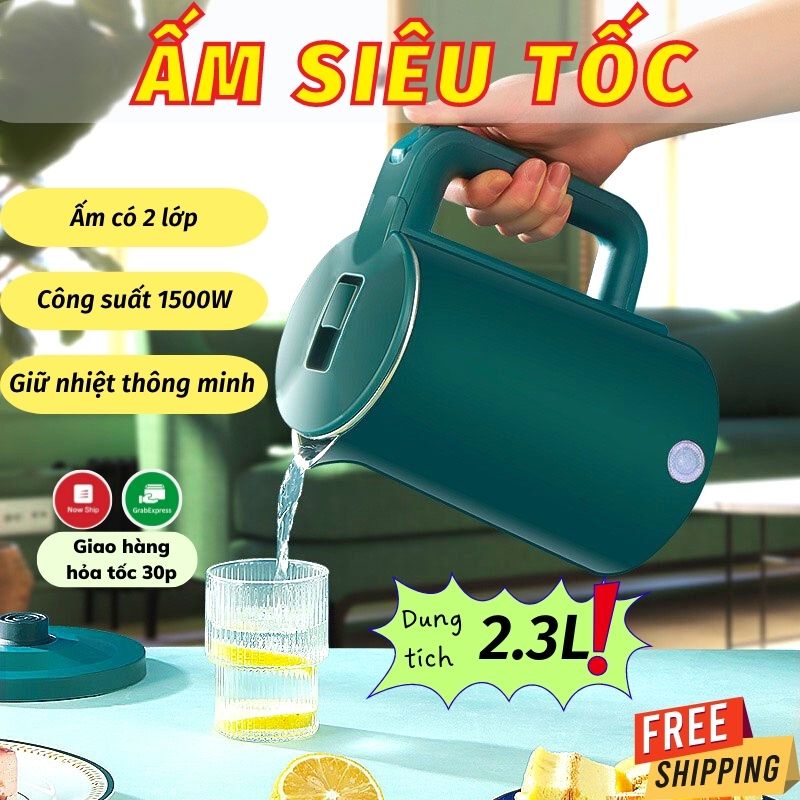 Ấm Siêu Tốc Dung Tích 2.3L Có Khả Năng Chịu Nhiệt Cao An Toàn Cho Người Sử Dụng Đèn Led Akio