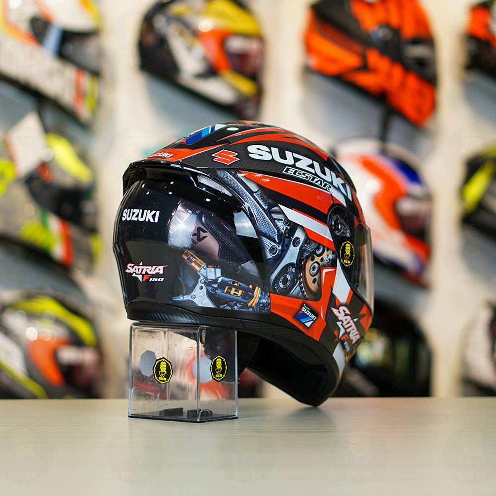 Mũ Fullface 2 kính Roc 05 Đen Bóng Dán Tem Suzuki Satria Đỏ