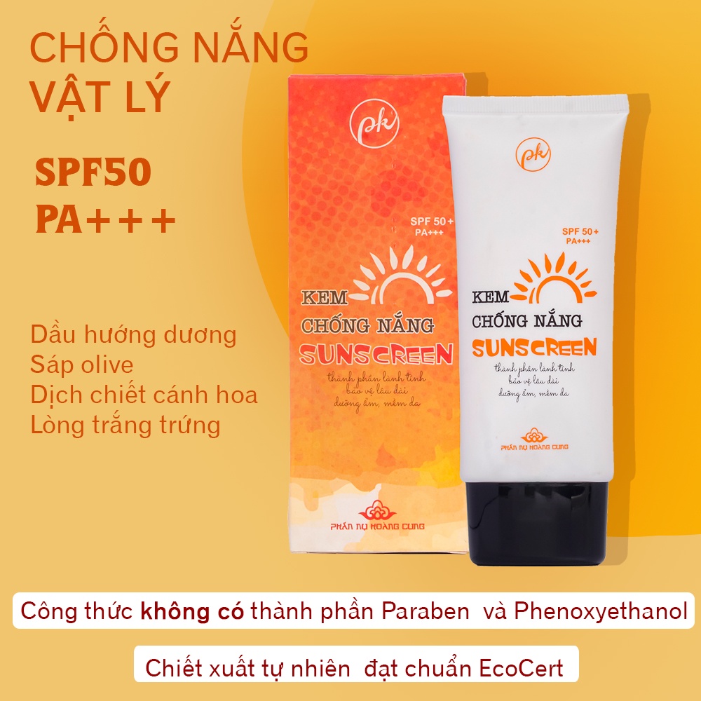 Kem chống nắng Phấn Nụ Hoàng Cung SPF50+ bảo vệ khỏi tia UV PA+++ dưỡng ẩm không bí da 60ml