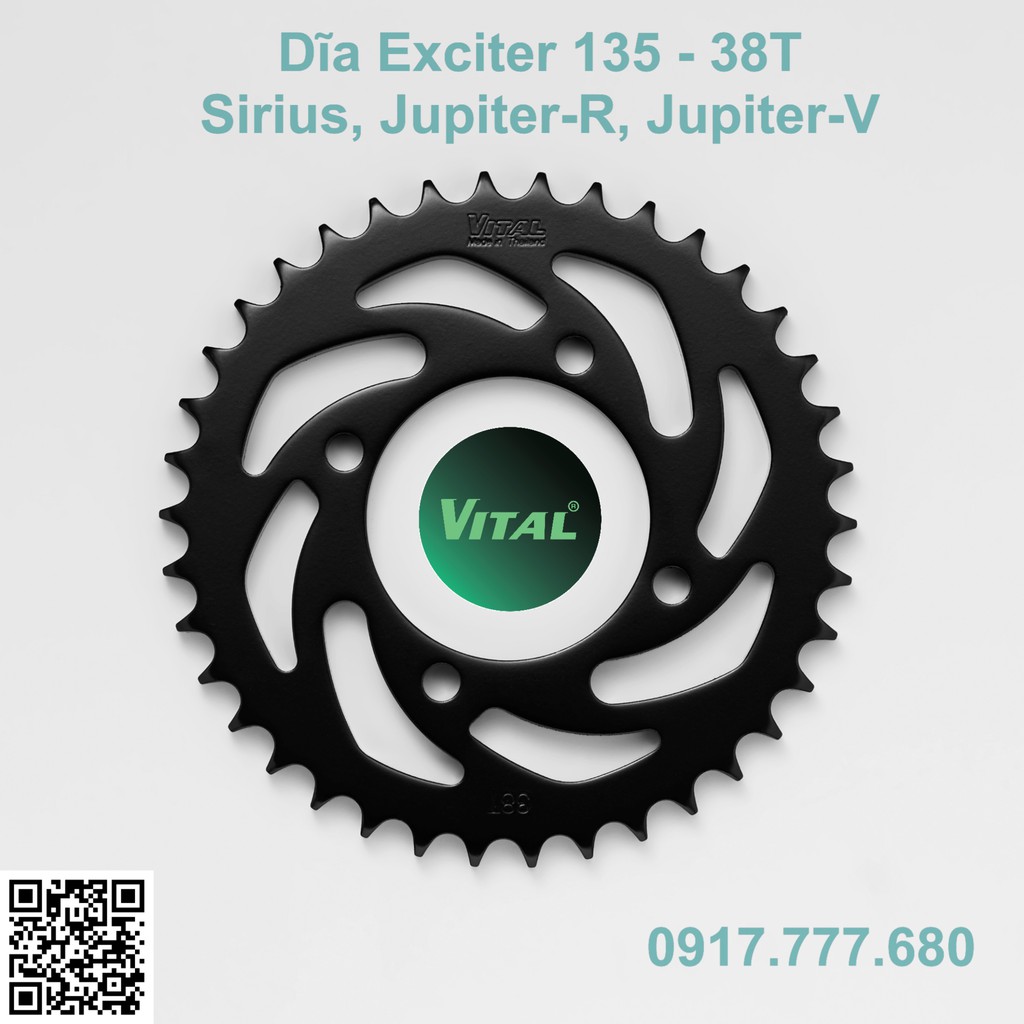 Nhông sên dĩa Ex 135 /EXCITER 135 / Ex135 SÊN VÀNG 9 ly hiệu VITAL- NSD, xích đĩa tải chính hãng Thái Lan
