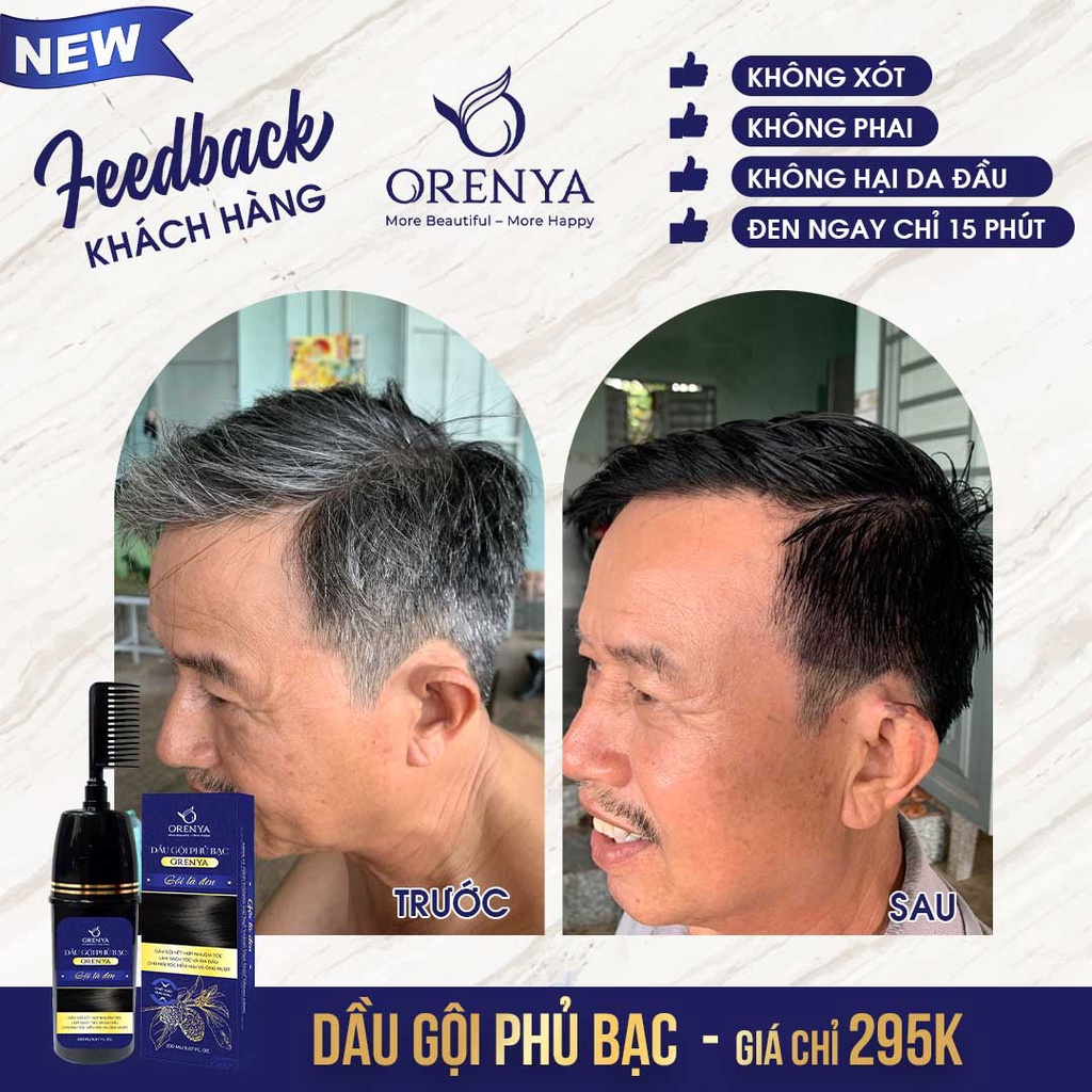 Dầu gội phủ bạc - Dầu gội Phủ Nâu 200ml - CHỈ 10 PHÚT Nhuộm tóc thảo dược, đen nâu tự nhiên - ORENYA Chính hãng