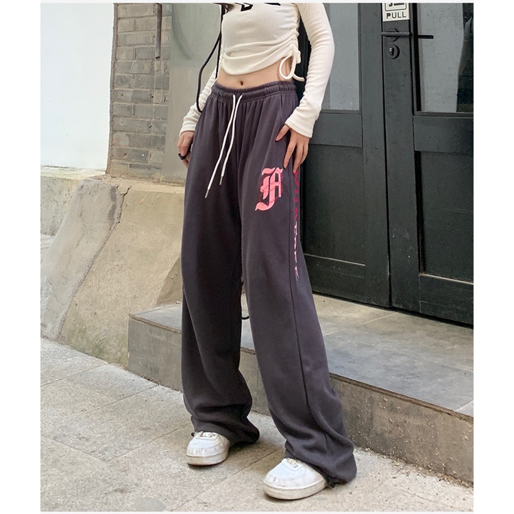 Quần Thể Thao Rút Dây In Họa Tiết Phong Cách Retro Mùa Thu Mới Cho Nữ