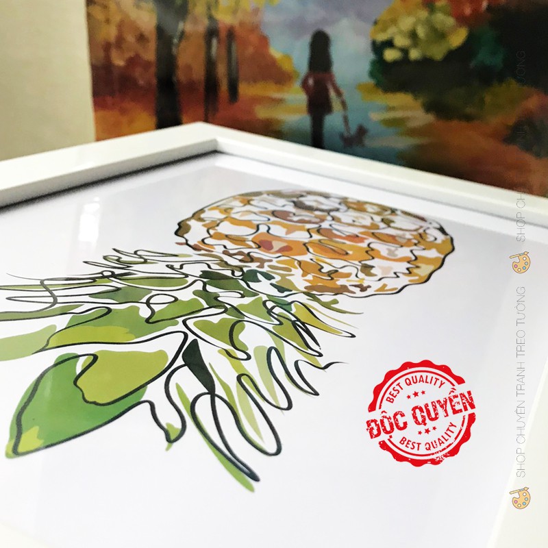 Tranh Treo Tường Hiện Đại - 1 Nét Vẽ Hình Trái Thơm - Viền Khung Composite Cao Cấp - Thích Hợp Decor Trang Trí Nhà Cửa