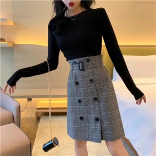 Chân váy dạ kẻ dáng A QC