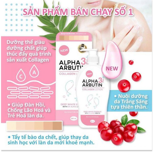 [Mã giảm giá mỹ phẩm chính hãng] Lotion dưỡng trắng Alpha Arbutin Collagen 3Plus – bí quyết của hotgirl Thái