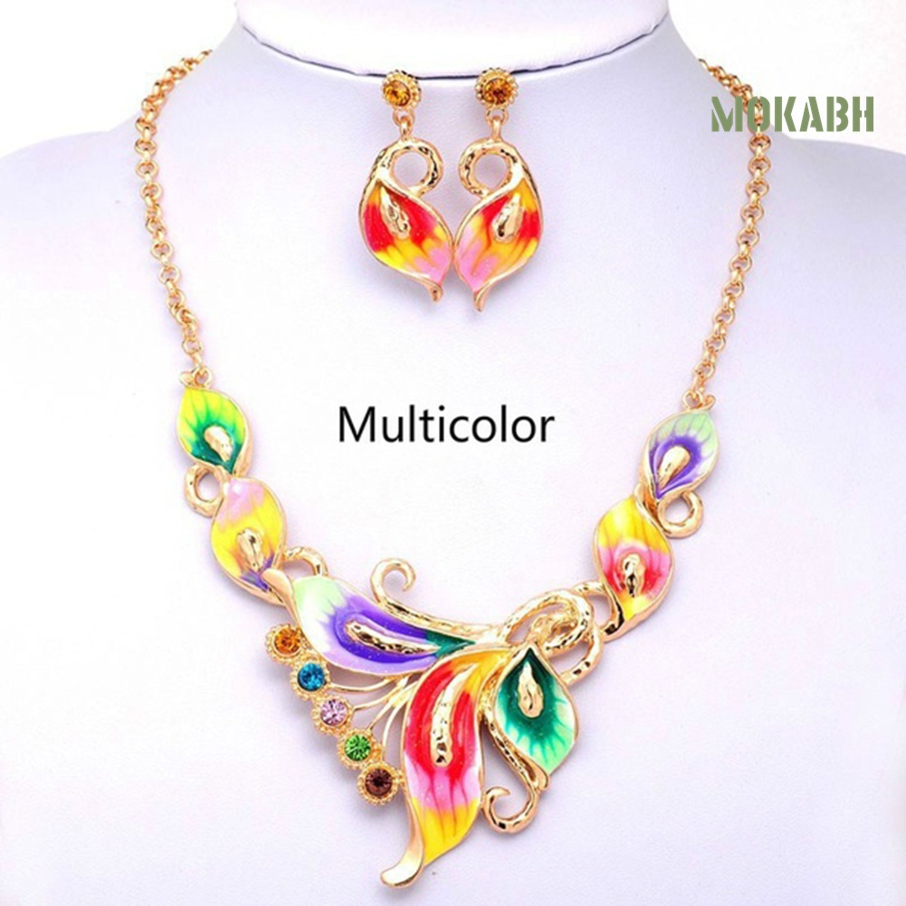 Bộ Vòng cổ + Bông Tai Hình Hoa Có Đính Đá Cho Nữ