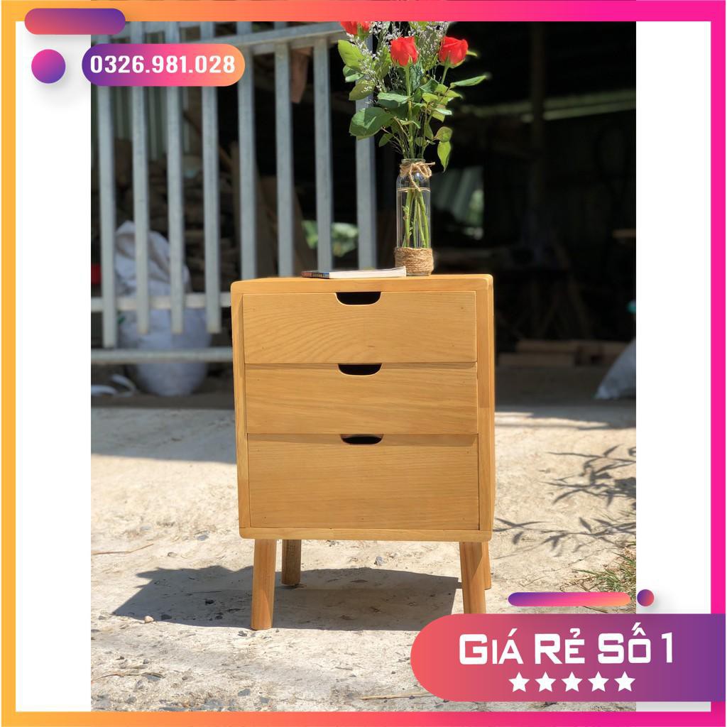 Tủ gỗ kê đầu giường gỗ Veneer sồi/ Tủ gỗ 03 ngăn kéo đựng đồ dùng phòng ngủ [Ảnh Thật Tự Chụp]