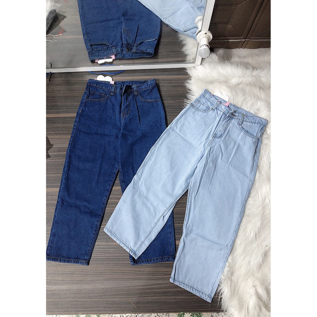 Quần jean nữ BAGGY LỠ GỐI ( XANH Đ XANH N ) TRƠN A4-1