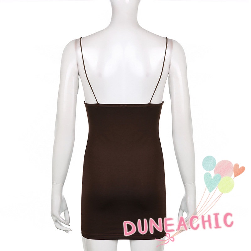 Đầm hai dây DUNEA cổ chữ V màu trơn hở lưng gợi cảm cho nữ