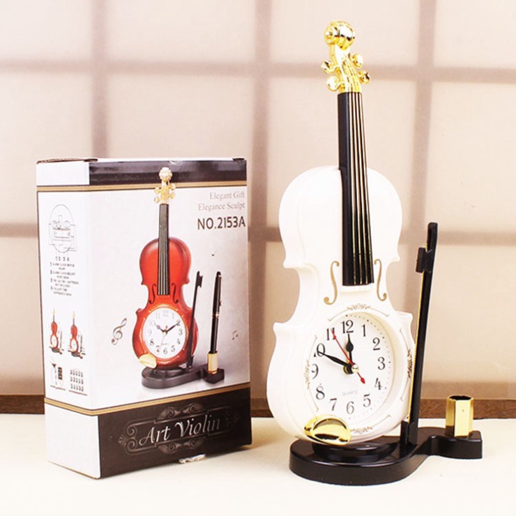 Đồng Hồ Báo Thức Để Bàn Hình Dáng Cây Đàn Violin Cổ Điển Sang Chảnh