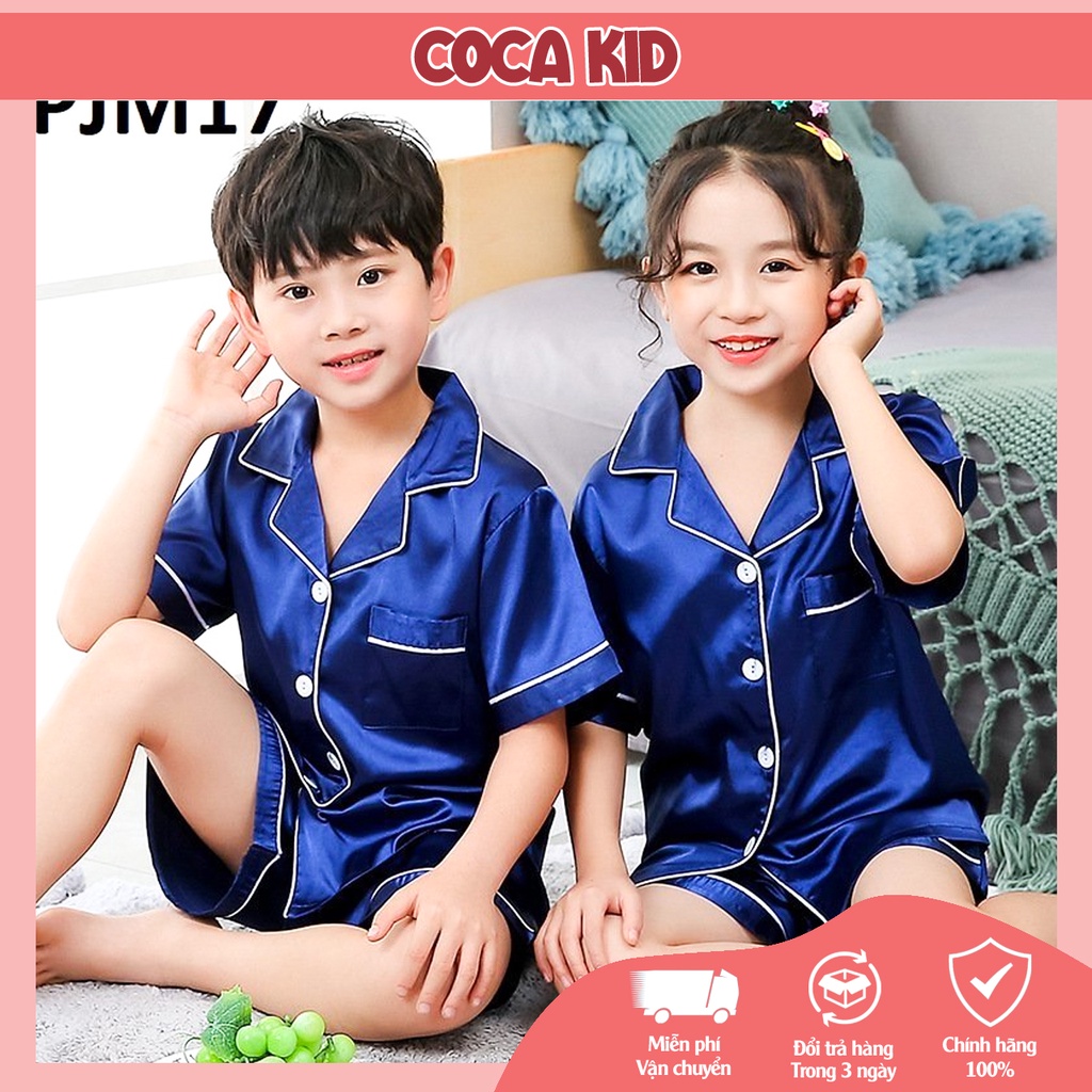 Đồ Ngủ Ngắn Tay Cho Bé , Bộ Pijama Ngắn Tay Bé Trai, Bộ Pijama Cho Bé Gái Chất Lụa In Hình Cực Yêu Cho Bé Từ 8kg - 39kg