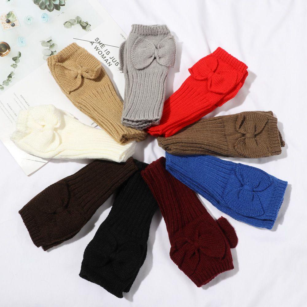 Găng Tay Dệt Kim Đính Nơ Màu Kẹo Ngọt Thời Trang