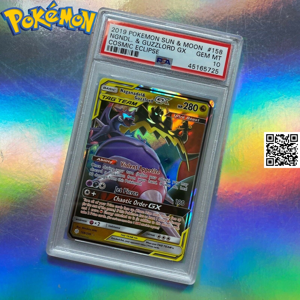 Bài pokémon Thẻ Naganadel & Guzzlord GX Tag Team phản quang Trading