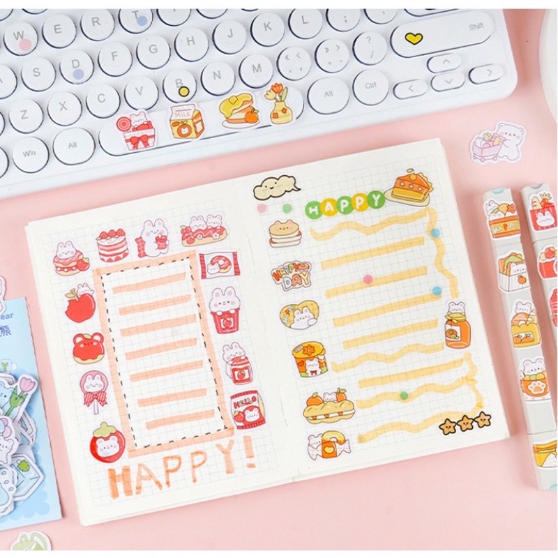 Miếng dán sticker 💥FREESHIP💥 hình dán hoạt hình gấu, thỏ trang trí nhật kí, album, decor, quà lưu niệm dễ thương PK171