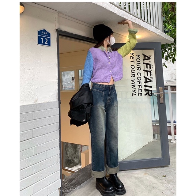 Quần Jeans Nữ Cạp Cao Màu Xanh Vintage Phong Cách Thời Trang Hàn Quốc 2022 Siêu Thời Thượng