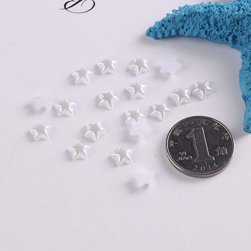 50/100 Phụ kiện trang trí điện thoại hình ngôi sao năm cánh đính ngọc trai giả 6/10mm màu trắng/be
