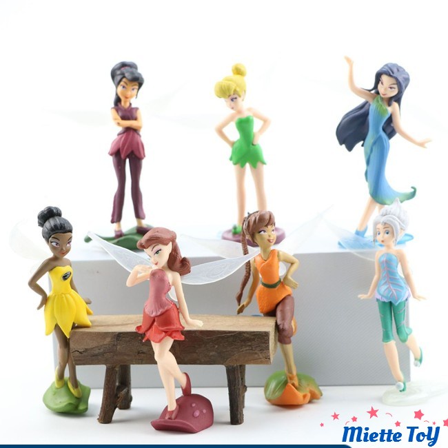 MIE 7 Pcs/set 10cm Qposket Tinker Bell Fairy Action Figures Pixie Fly Wing Decor Ornament / Anna Alice Rapunzel Disney