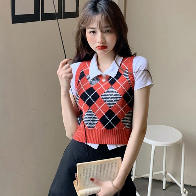 Áo Tank Top Dệt Kim Cổ Chữ V Kẻ Sọc Màu Tương Phản Cá Tính Cho Nữ | BigBuy360 - bigbuy360.vn