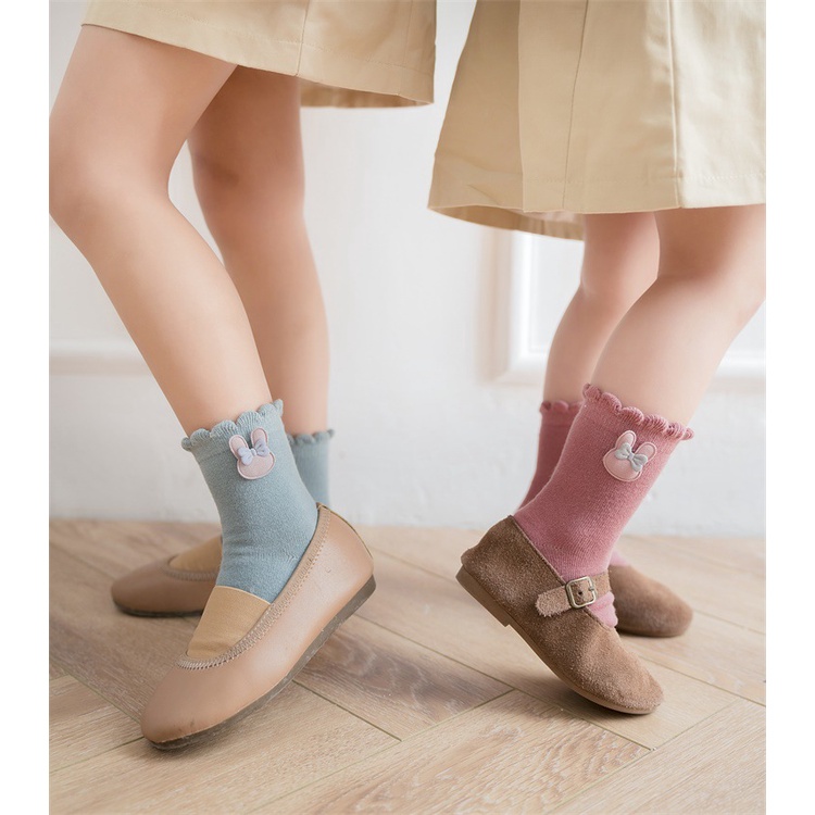 Set 5 Đôi Tất Cotton Đính Nơ Thời Trang Thu Đông Cho Bé Gái