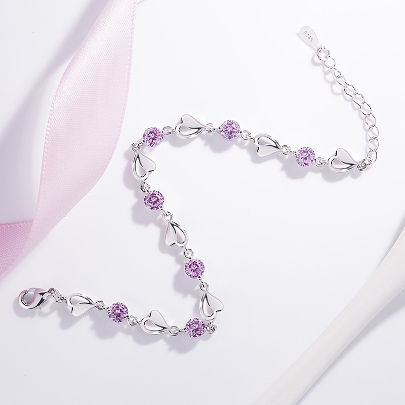 Vòng Tay Dây Xích Đính Đá Zircon Trái Tim 3 Màu Thời Trang Hàn Quốc Cho Nữ