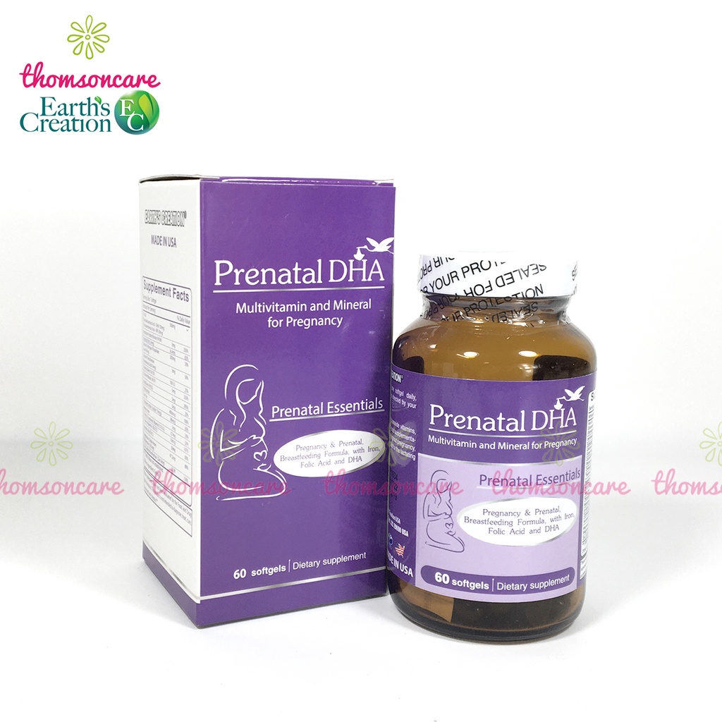 Prenatal DHA - vitamin tổng hợp cho bà bầu Earth Creation từ Mỹ chứa Omega, DHA, sắt, canxi, acid folic cho mẹ bầu