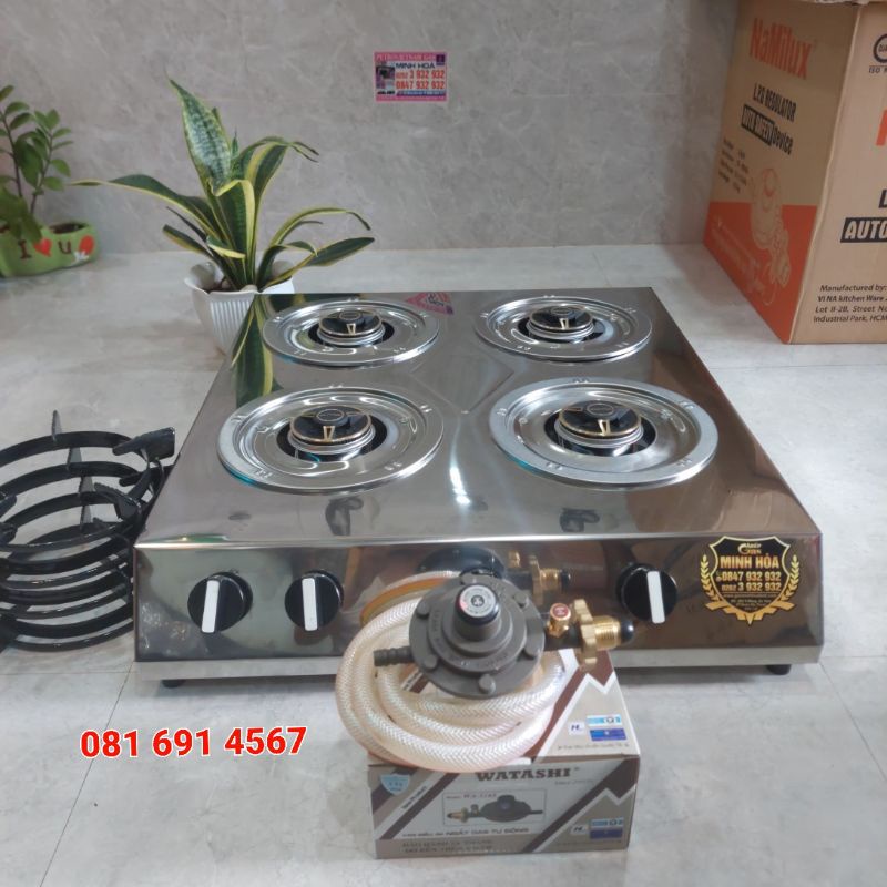 Bếp gas 4 lò vuông đồng AMG nhập khẩu siêu bền inox dày