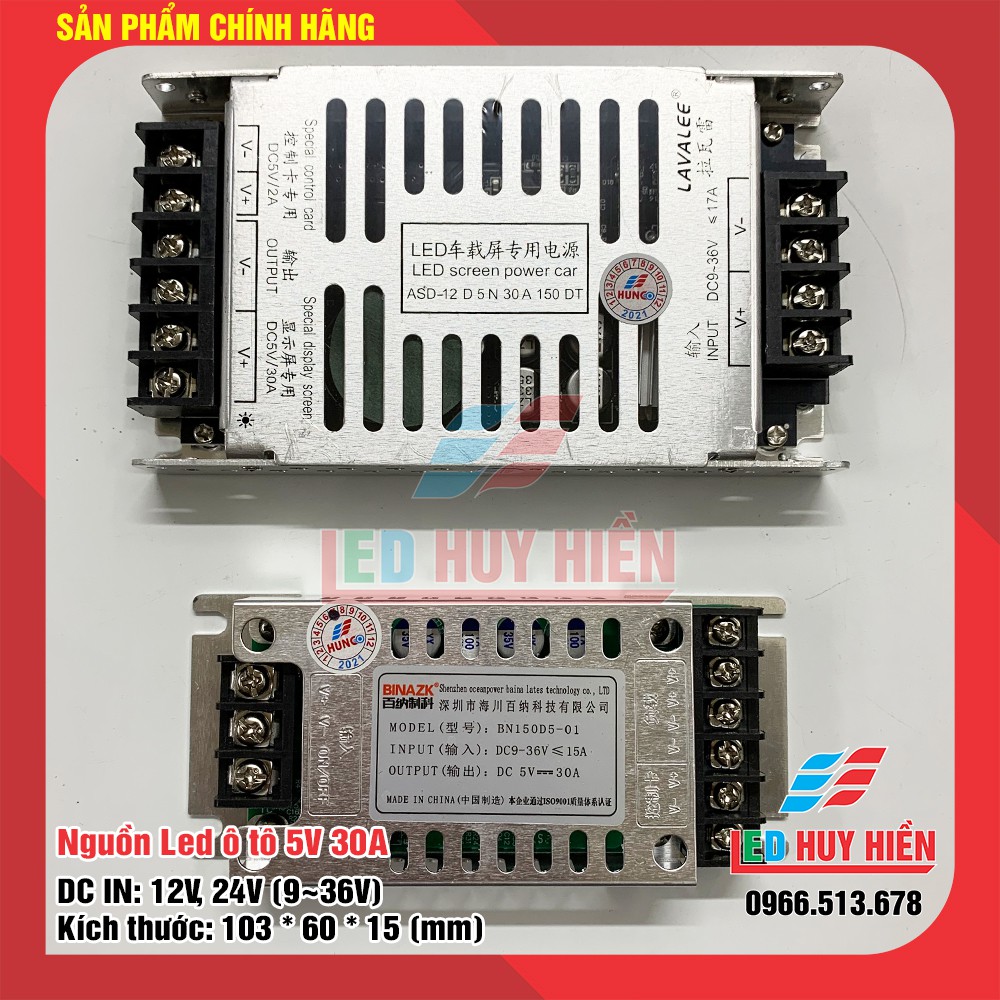 nguồn hạ áp 5v 30A (150W) BINAZK chuyên ô tô (Nguồn ô tô 5V30A BINAZK dùng cho module led, Led)