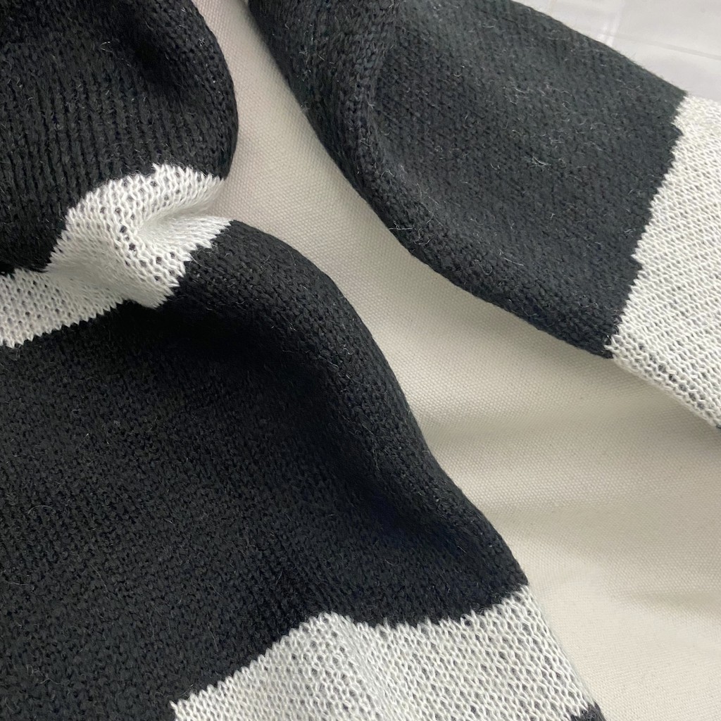 LEEVA - Áo khoác len nữ cardigan dáng rộng phối viền cá tính K029