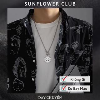Dây chuyền xích mặt cười xoay khóa OT thời trang unisex màu đen thép không gỉ không bay màu