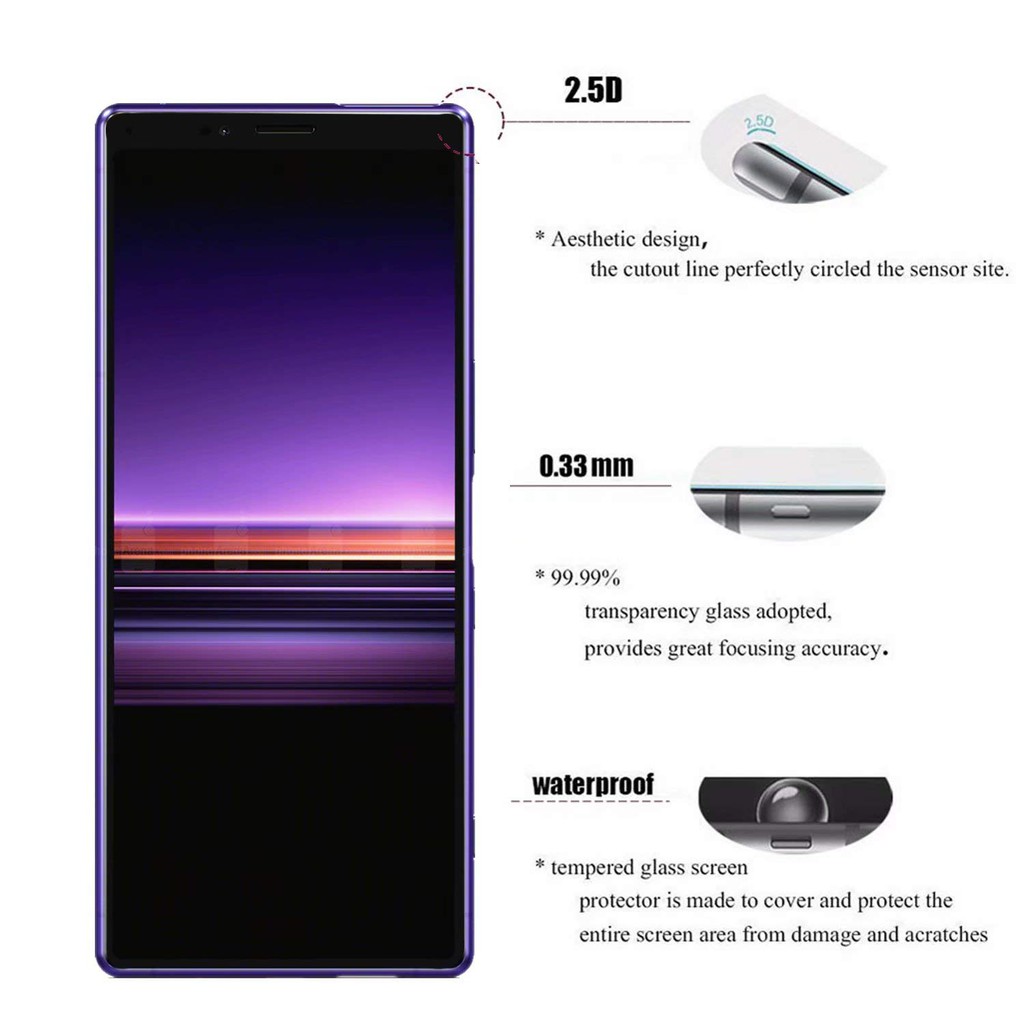 Set 2 kính cường lực bảo vệ màn hình cho Sony Xperia 1 10 Plus